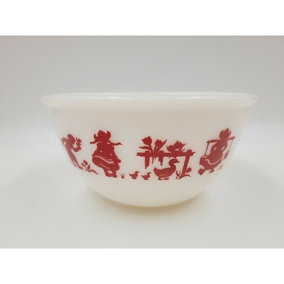 Vintage Hazel Atlas Red Dutch Boy & Girl Mixing Bowl Windmill - Picture 2 of 6